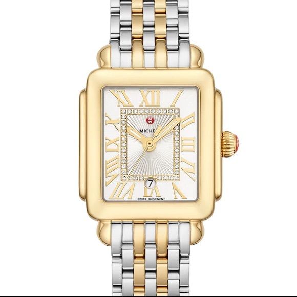 Michele Accessories - Michele Deco Madison Mid Two-Tone 18K Gold Diamond Dial Watch